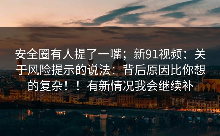 安全圈有人提了一嘴；新91视频：关于风险提示的说法：背后原因比你想的复杂！！有新情况我会继续补
